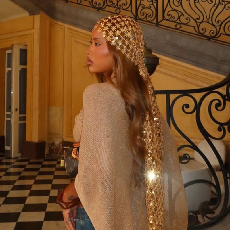 Ethnic Fashion Design - Foulard Boho con Paillettes e Nappe