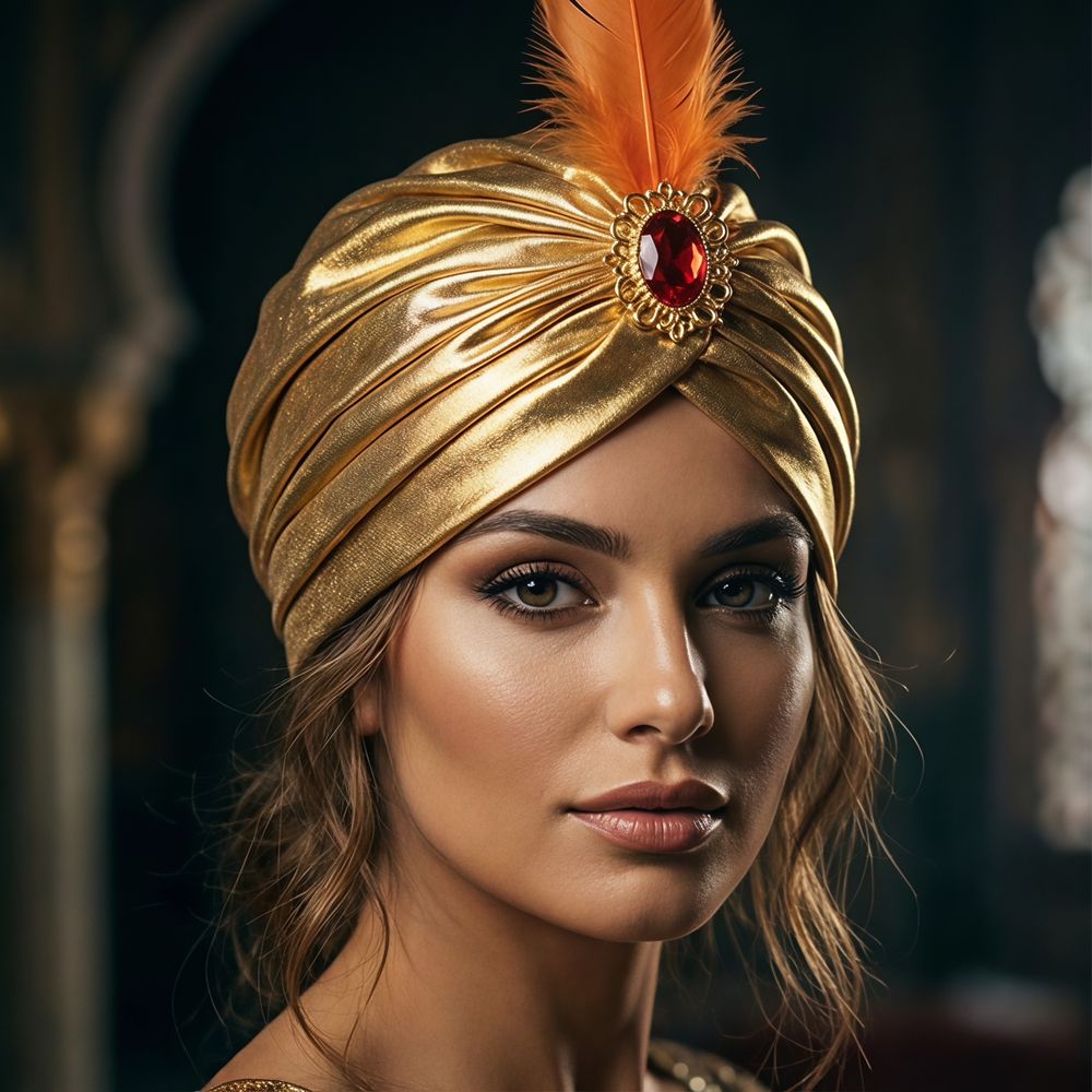 Ethnic Fashion India - Cappello Turbante con Piume per Travestimento,