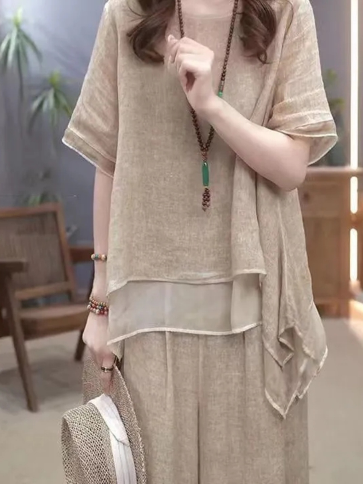 New Ethnic Fashion - Completo in cotone e lino stile