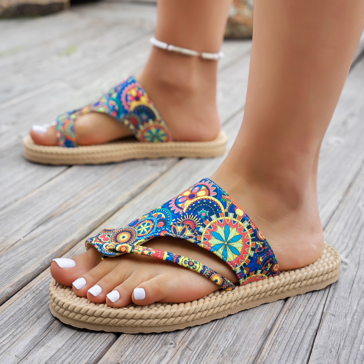 Ethnic Modern Fashion - Ciabatte da Donna con Punta Aperta,